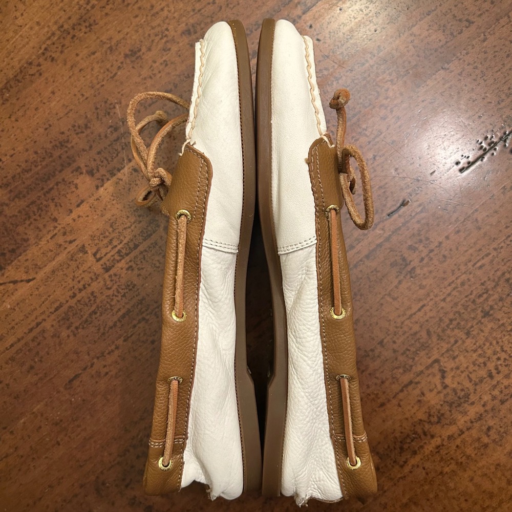 Sperry Top-Sider Audrey Boat Shoes White Cognac Sand Leather Loafers Womens 8M - Picture 6 of 14